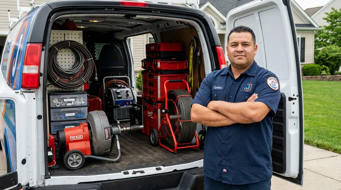 Professional drain cleaning equipment and Johns Plumbing LLC plumber in Vevay