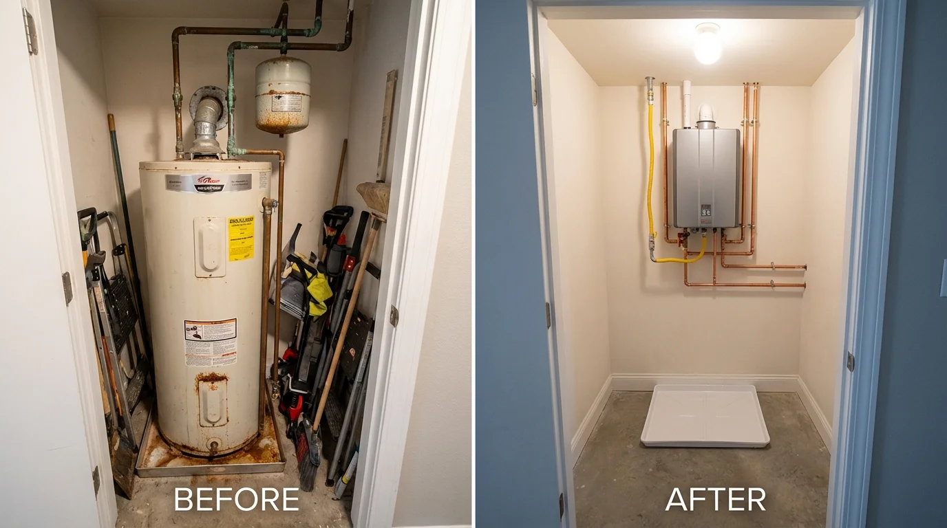 Tank water heater versus wall-mounted tankless unit comparison for Vevay, IN homeowners